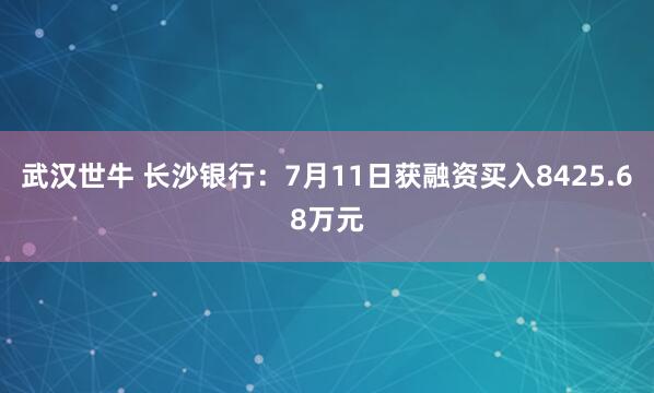 武汉世牛 长沙银行：7月11日获融资买入8425.68万元